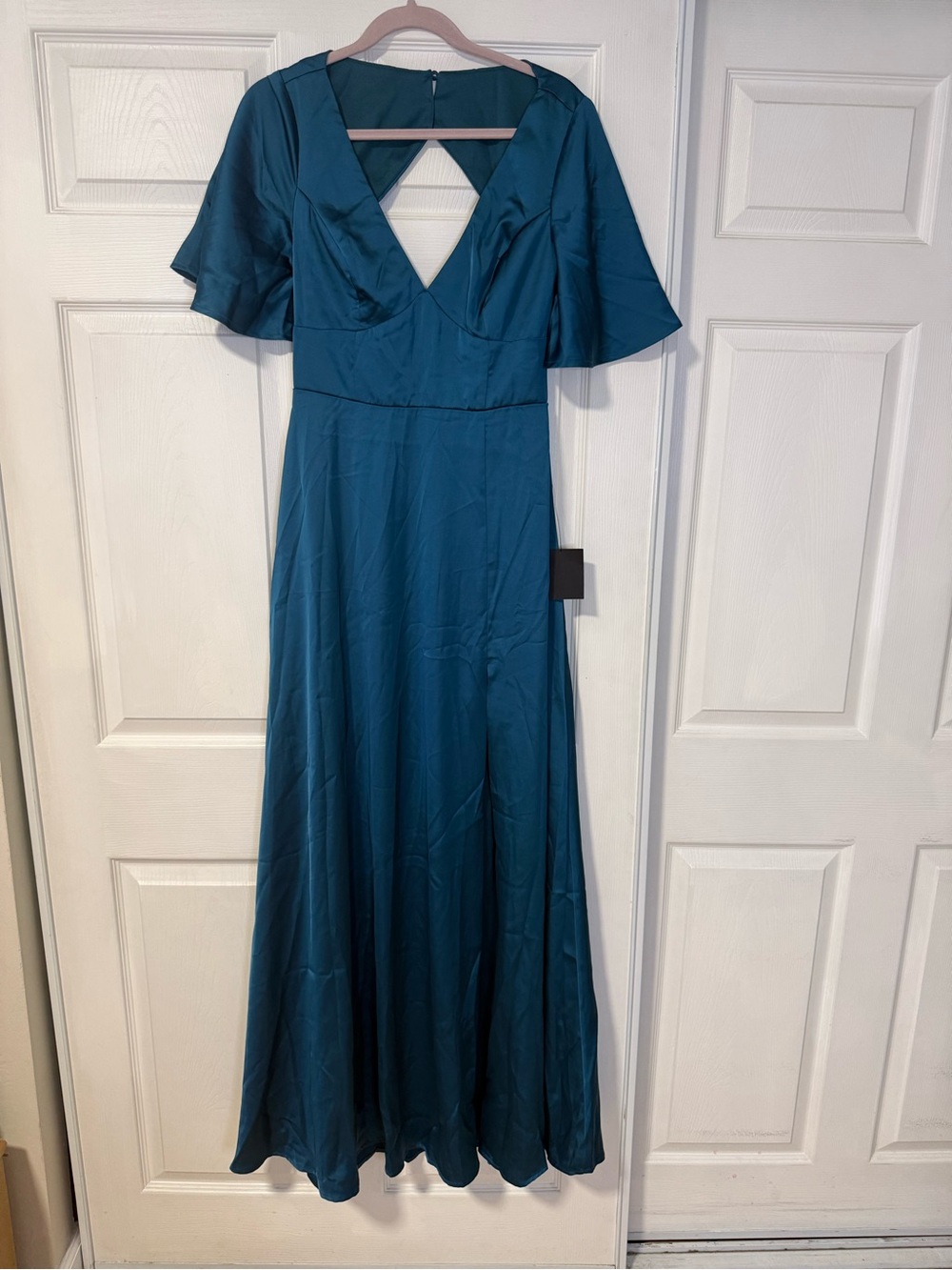 Lulu's Deep Teal V-Neck Flutter Sleeve Maxi Dress